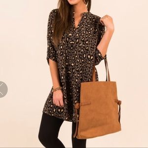 Brown & gold leopard/cheetah print blouse/tunic